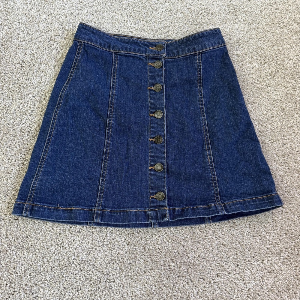 Mudd Y2K Skirt Womens 3 Blue Solid Denim A-Line Button Front Short Mini Casual
